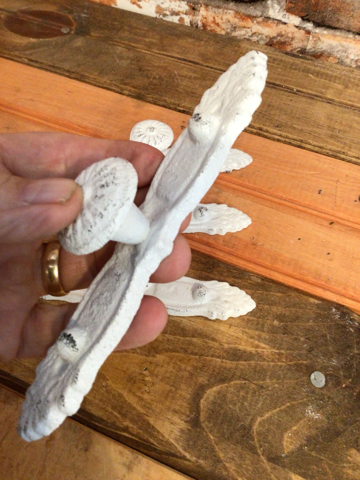 Set of 4 Whitewashed Rustic Style Cast Iron Cabinet Pulls