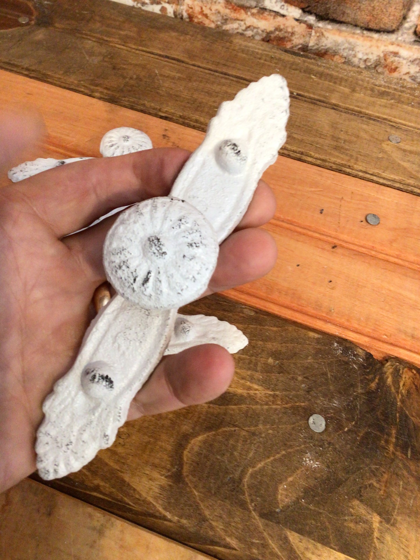 Set of 4 Whitewashed Rustic Style Cast Iron Cabinet Pulls