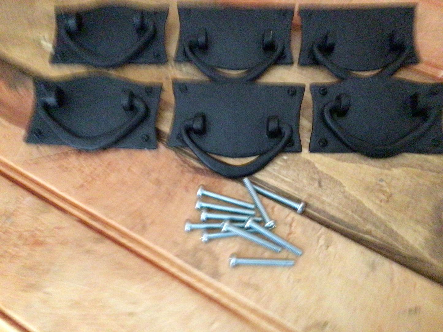 Set of 6 Black Powder Coated Rustic Drawer Pulls W/ Screws