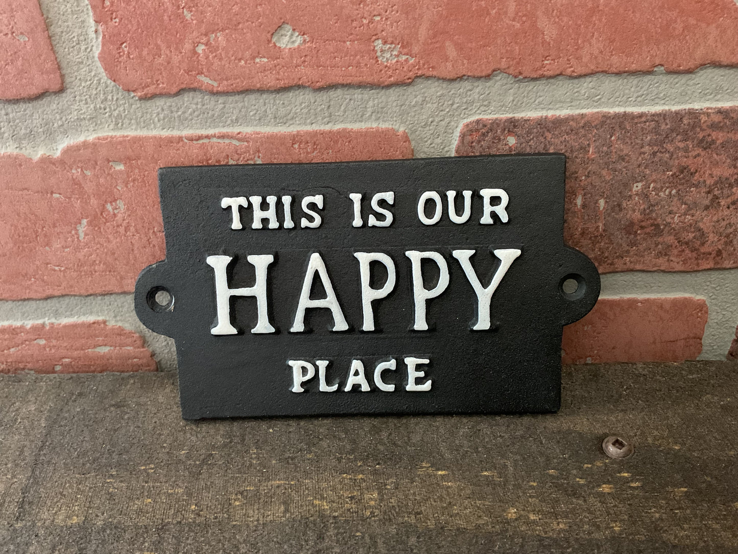 Vintage Rustic Style Cast Iron "This is Our Happy Place" Sign