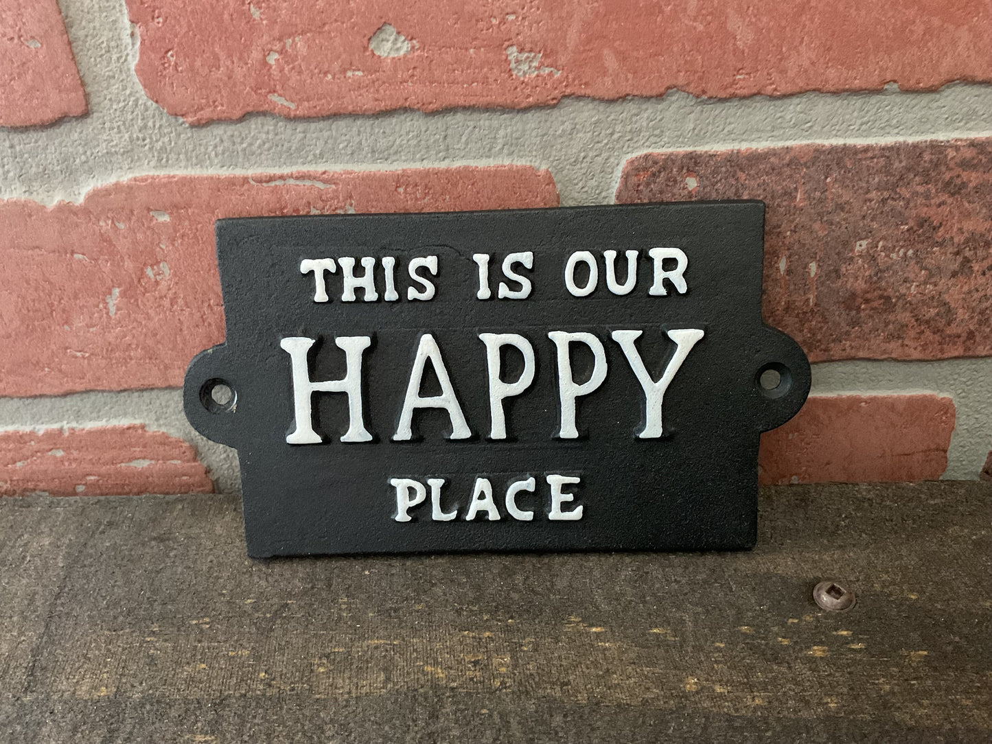 Vintage Rustic Style Cast Iron "This is Our Happy Place" Sign