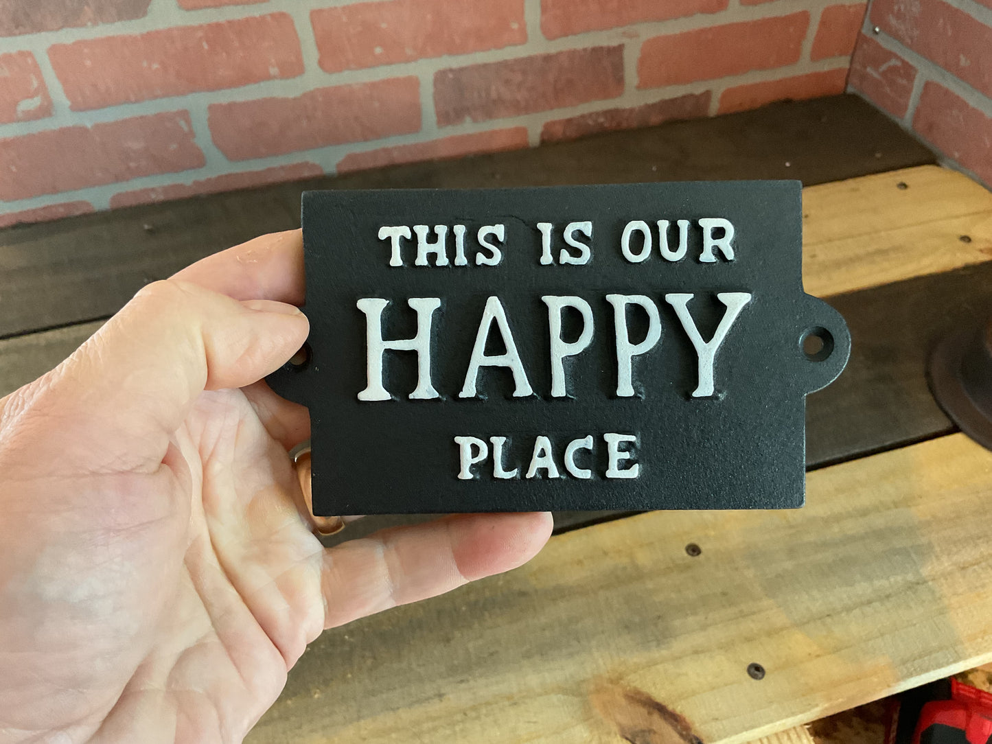 Vintage Rustic Style Cast Iron "This is Our Happy Place" Sign