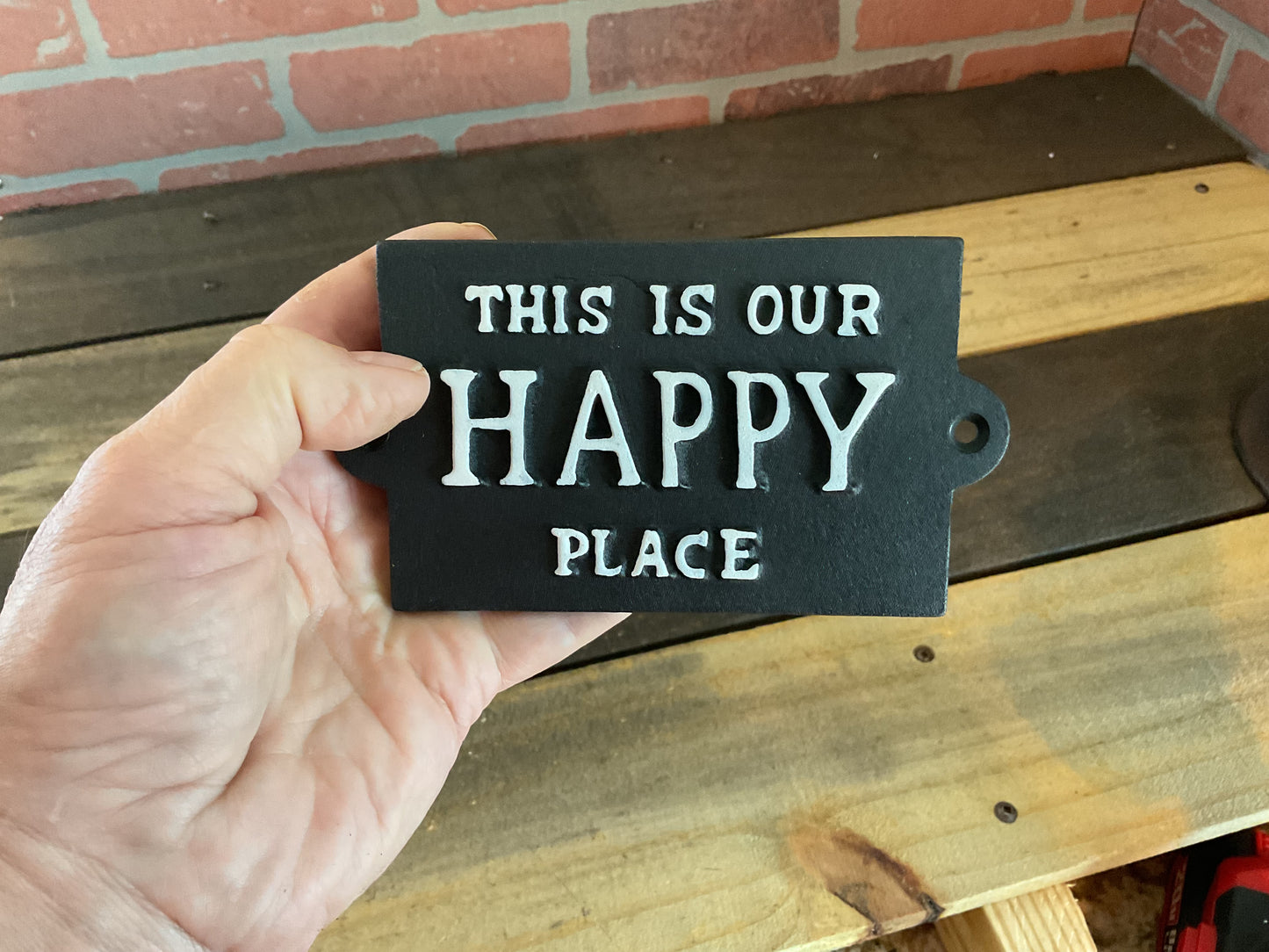 Vintage Rustic Style Cast Iron "This is Our Happy Place" Sign