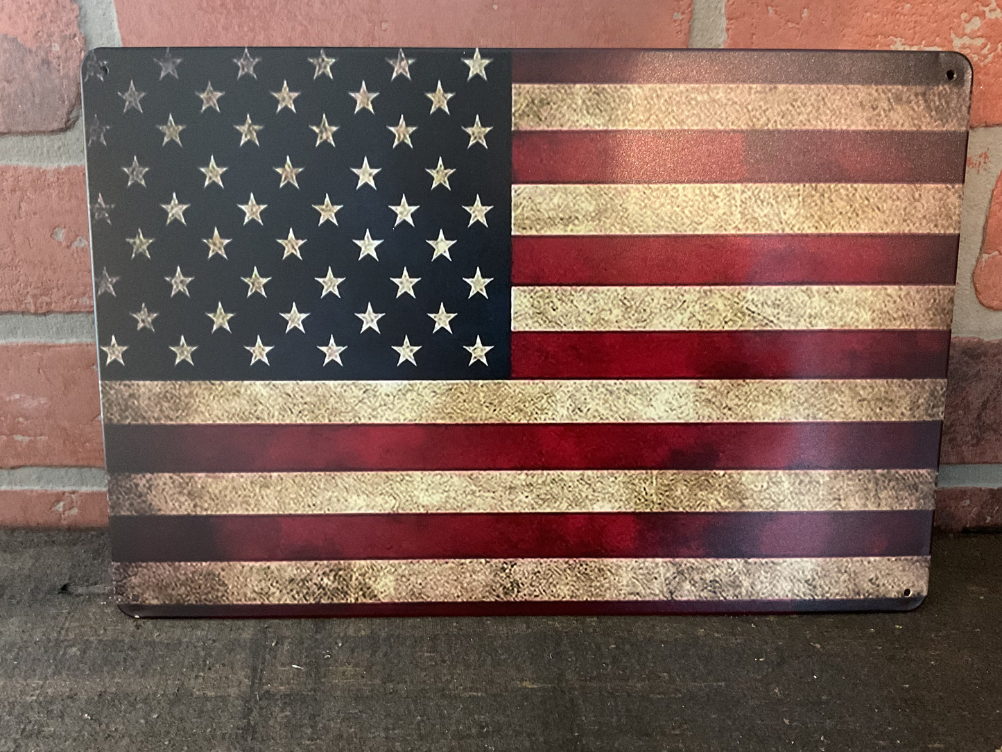 Vintage Patina Style 12"x8" American Flag Sign