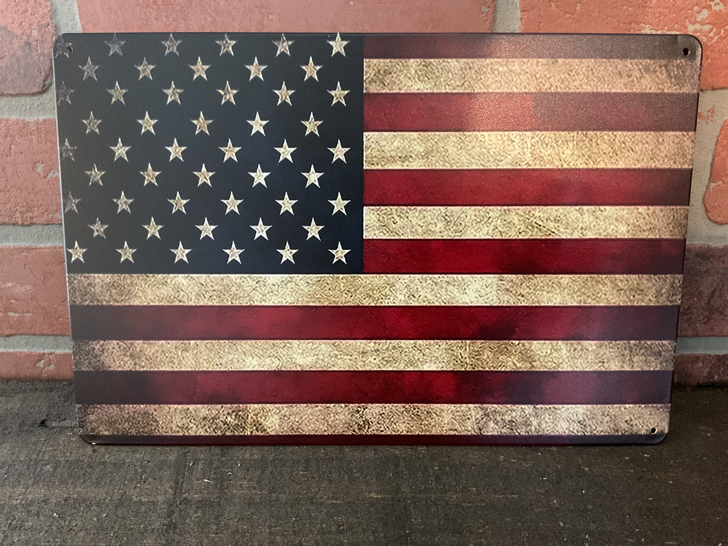 Vintage Patina Style 12"x8" American Flag Sign