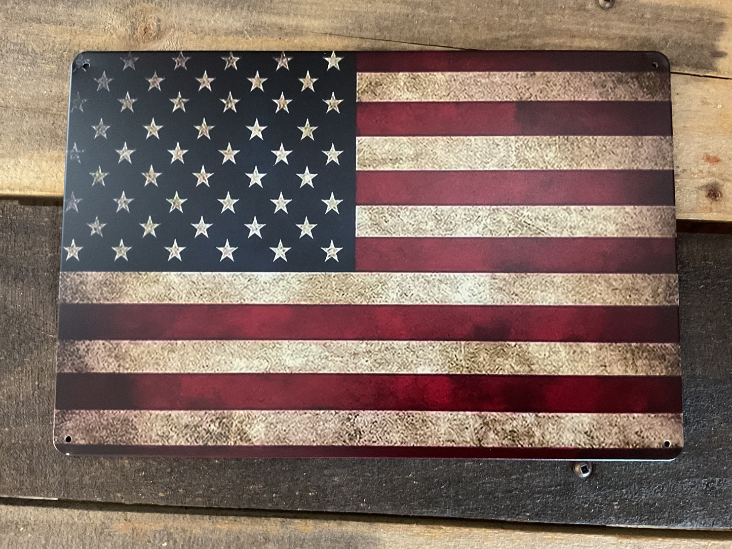 Vintage Patina Style 12"x8" American Flag Sign