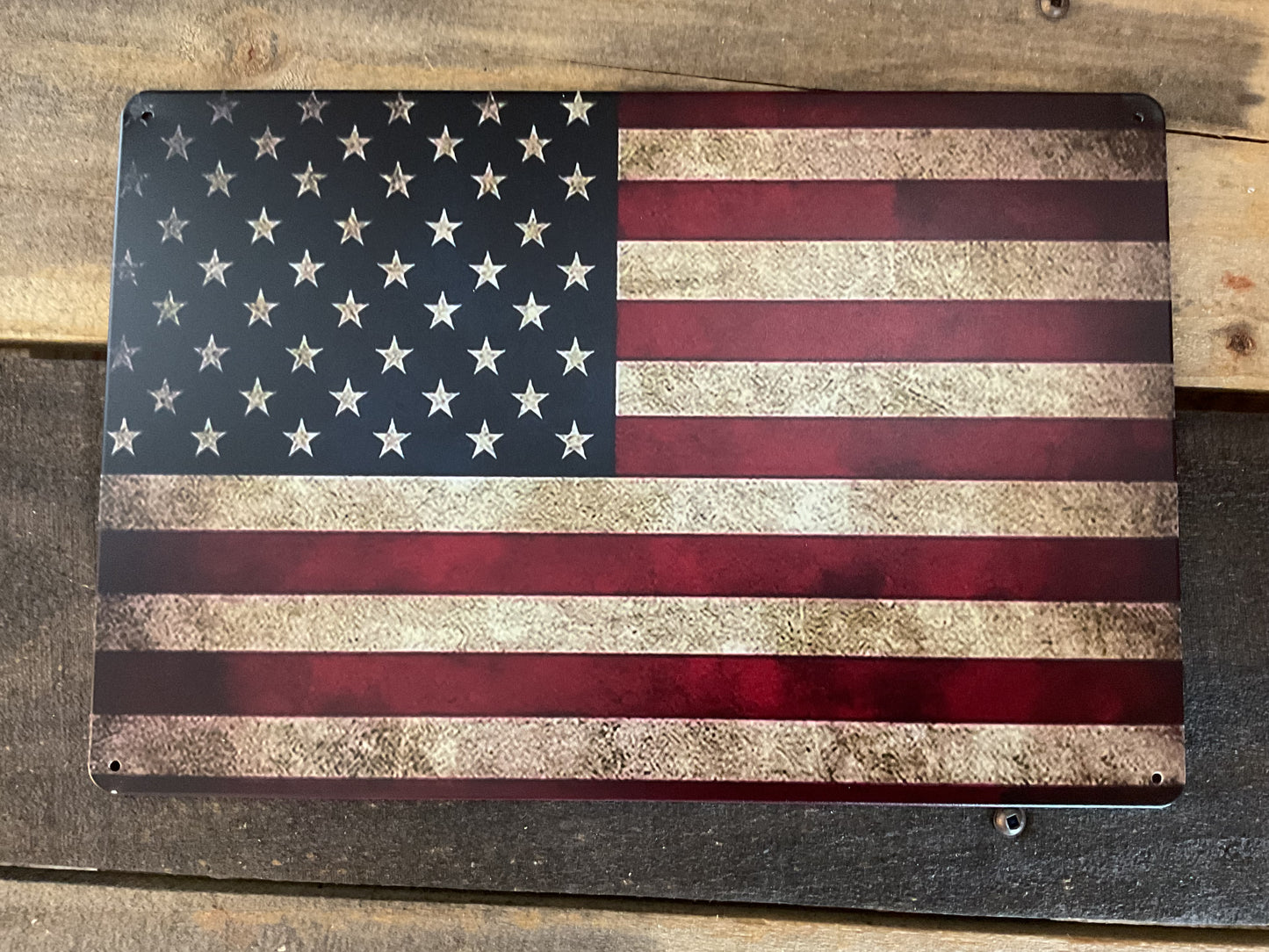 Vintage Patina Style 12"x8" American Flag Sign
