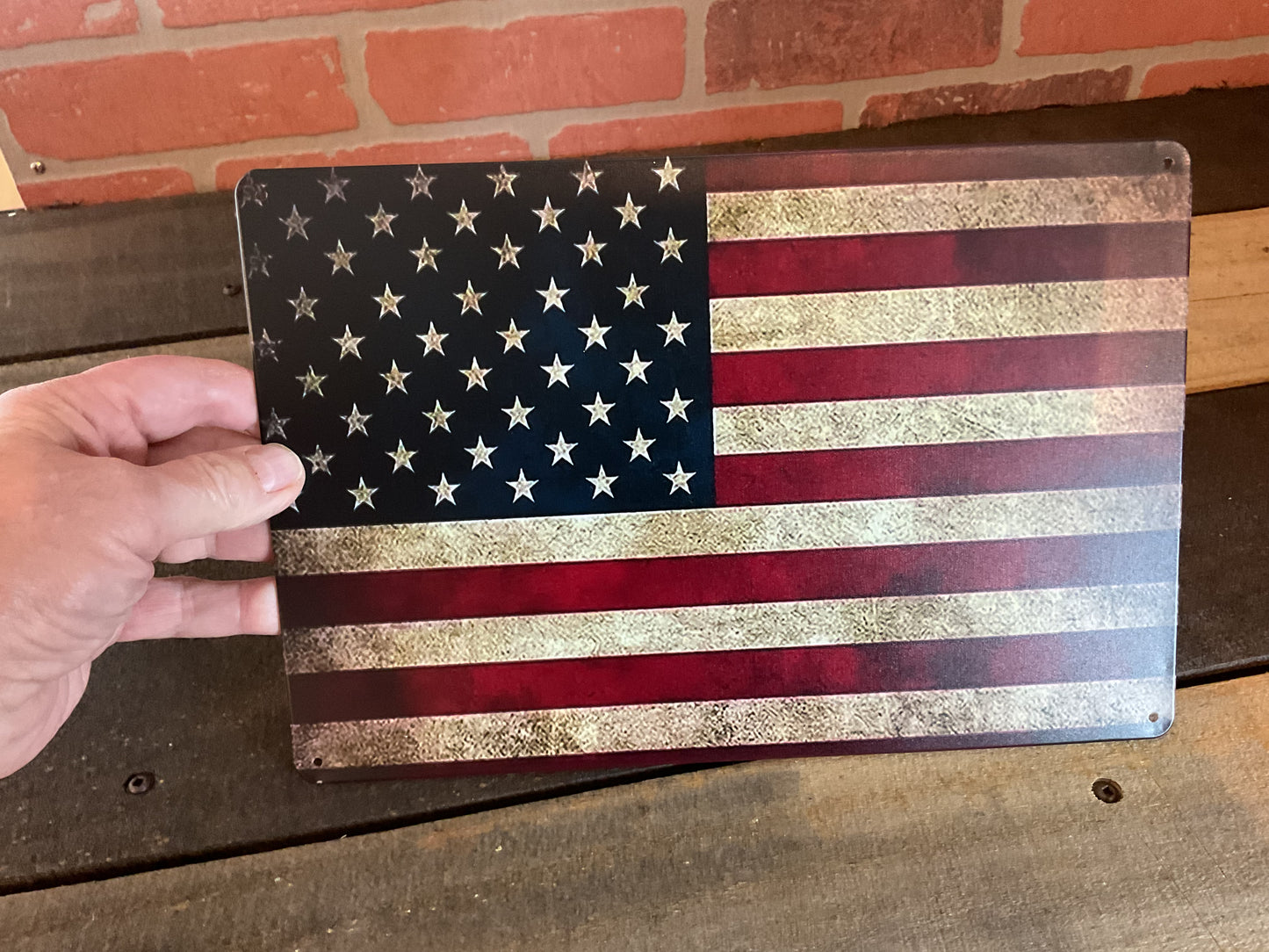 Vintage Patina Style 12"x8" American Flag Sign