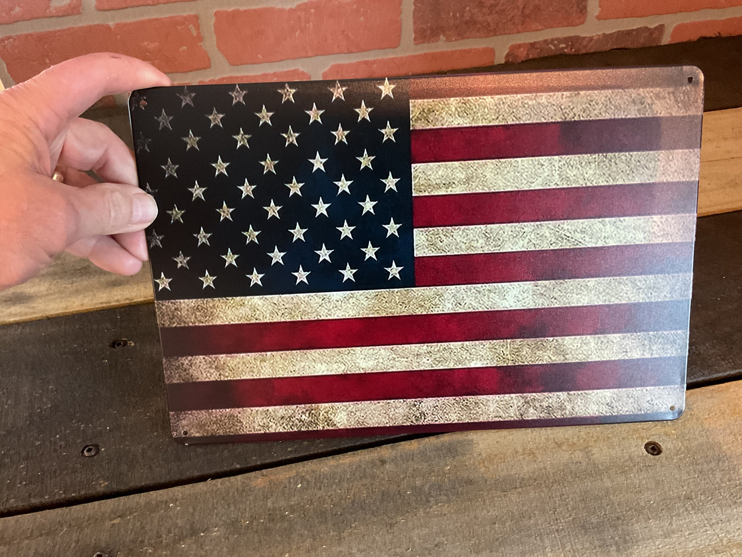 Vintage Patina Style 12"x8" American Flag Sign