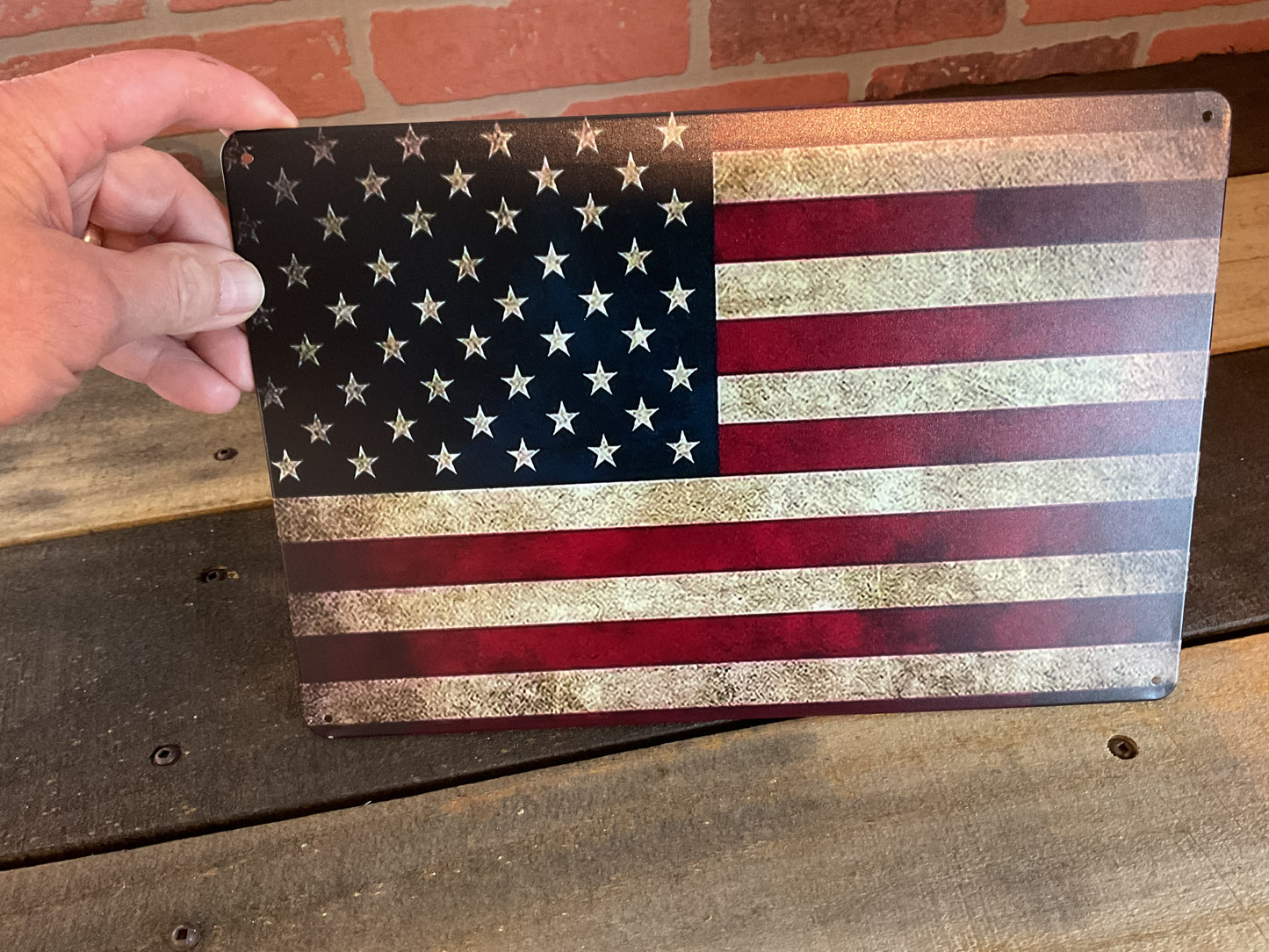 Vintage Patina Style 12"x8" American Flag Sign