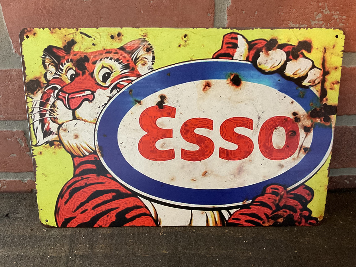 12"x8" Vintage Patina Style "Esso" Gasoline Advertising Sign