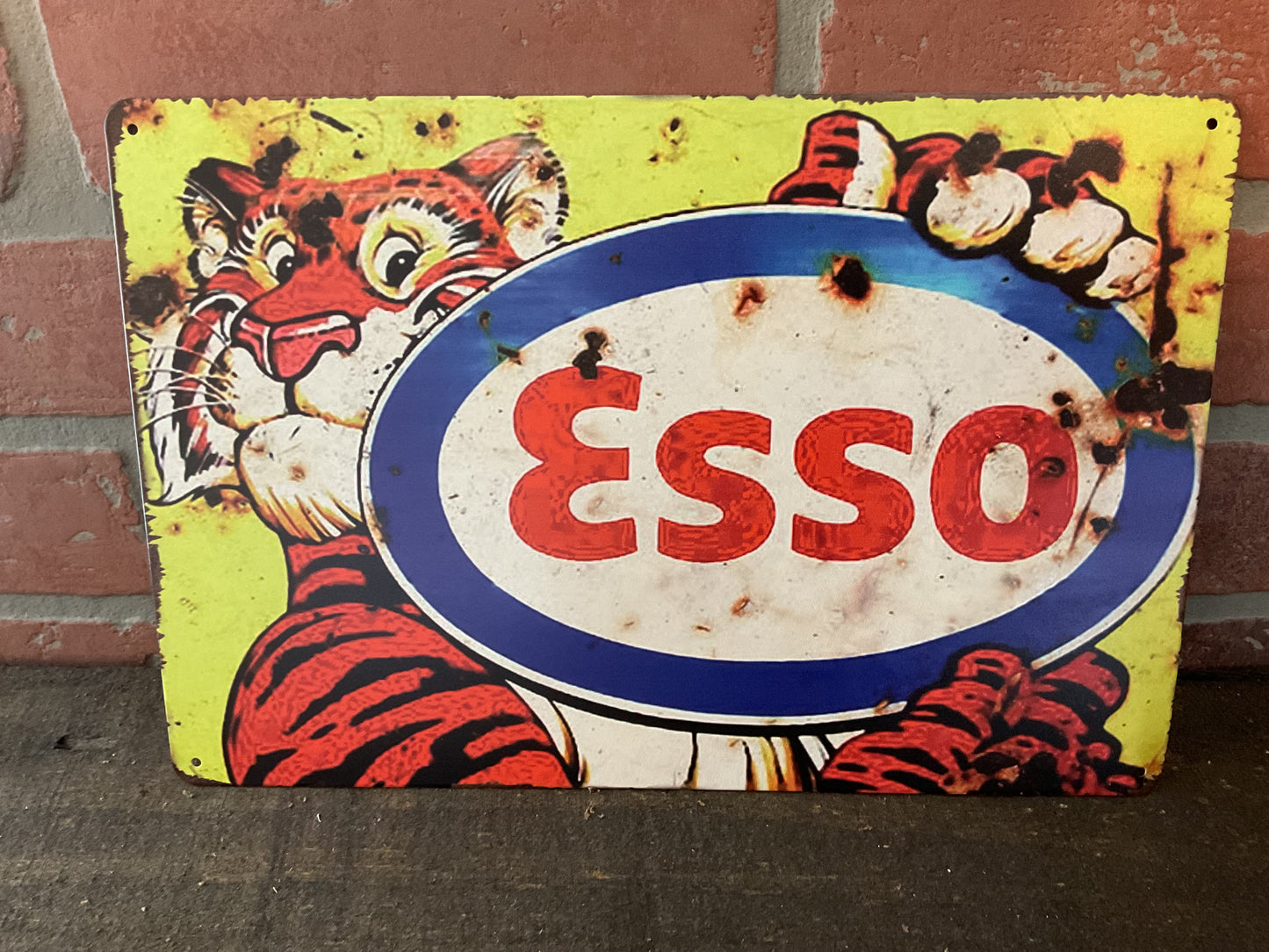 12"x8" Vintage Patina Style "Esso" Gasoline Advertising Sign