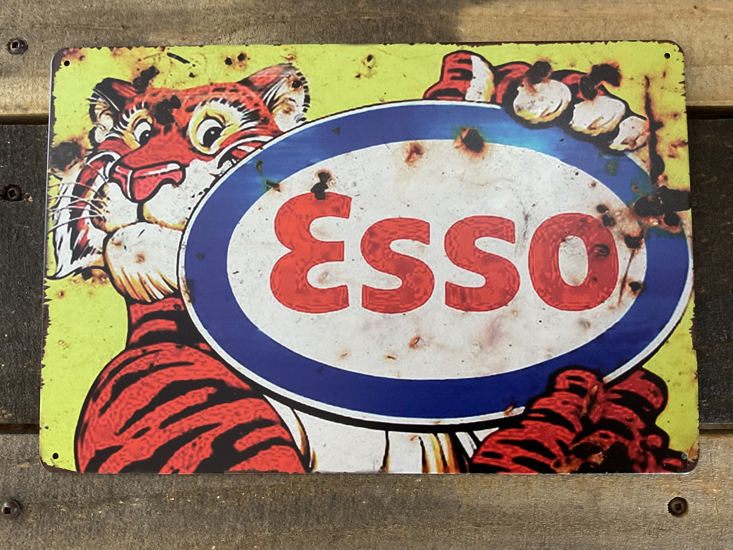 12"x8" Vintage Patina Style "Esso" Gasoline Advertising Sign