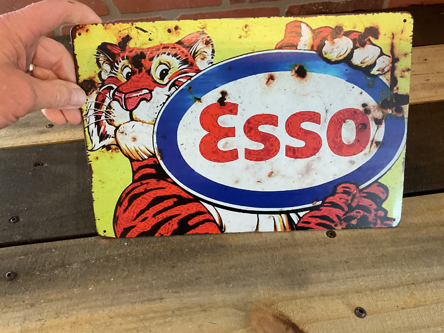 12"x8" Vintage Patina Style "Esso" Gasoline Advertising Sign