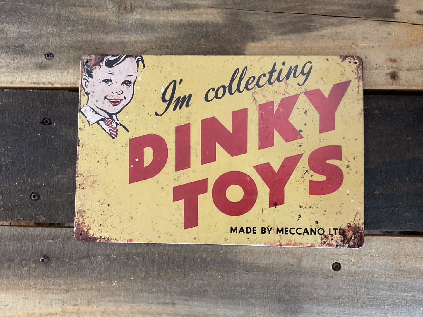 Vintage Patina Style 12'x8" DINKY TOYS Advertising Sign.