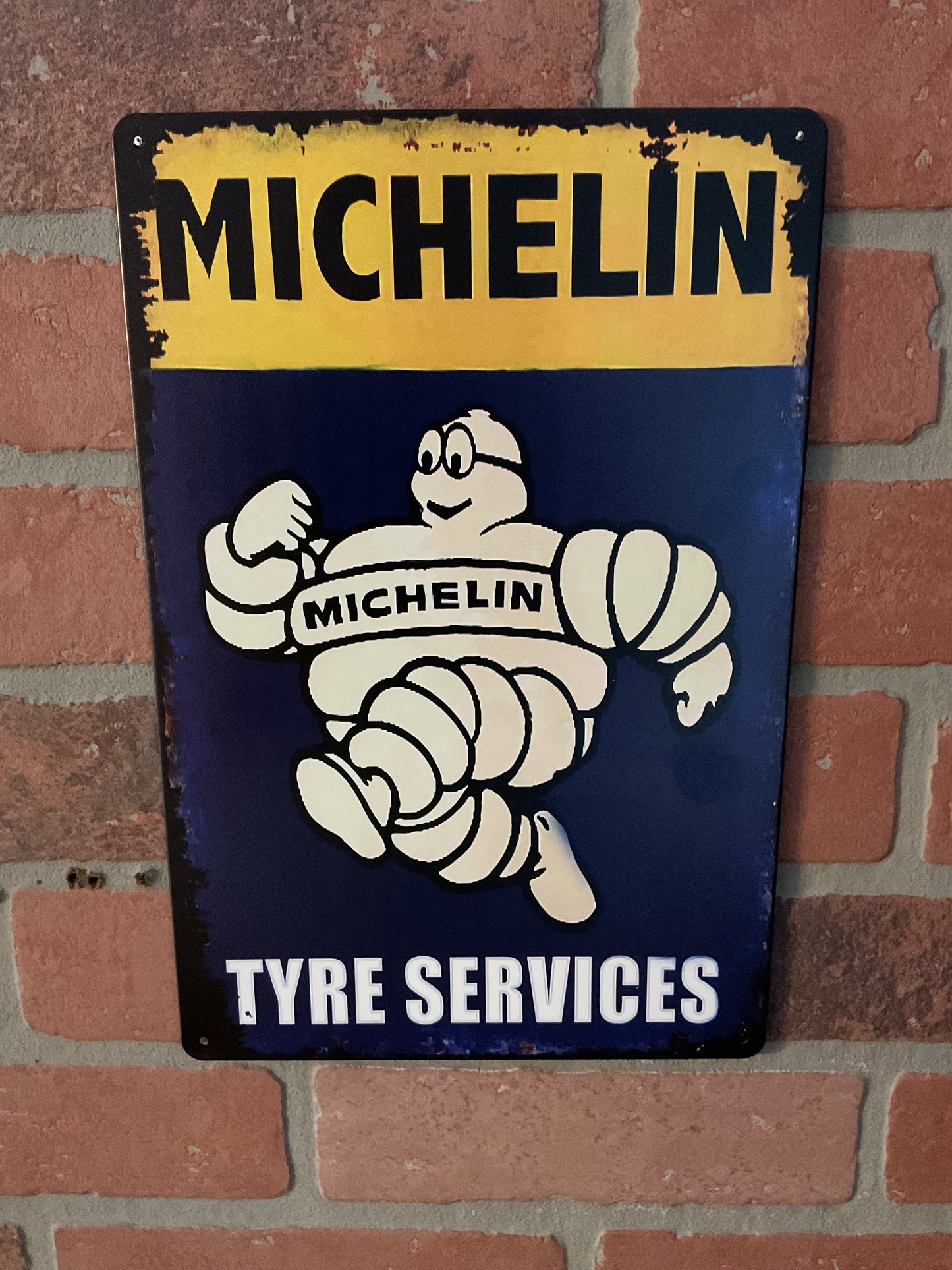 8"x12" Vintage Patina Style "Michelin Tyre Services" Advertising Sign