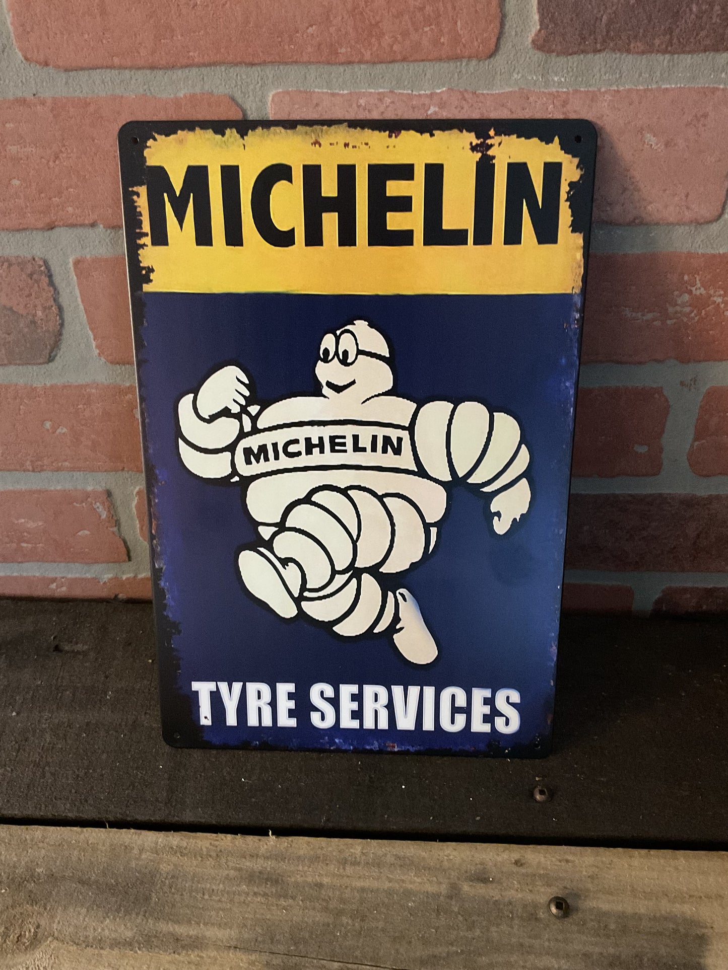 8"x12" Vintage Patina Style "Michelin Tyre Services" Advertising Sign