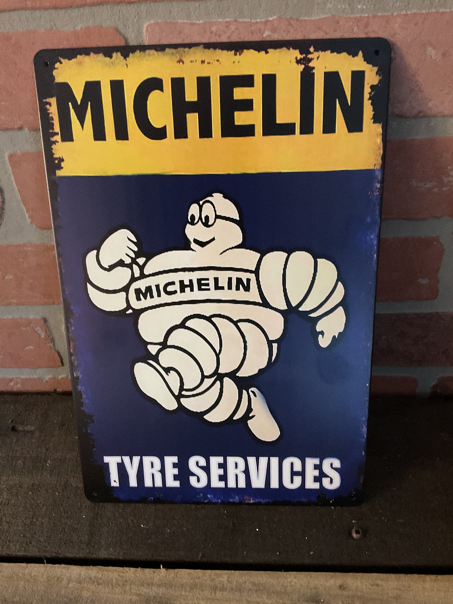 8"x12" Vintage Patina Style "Michelin Tyre Services" Advertising Sign