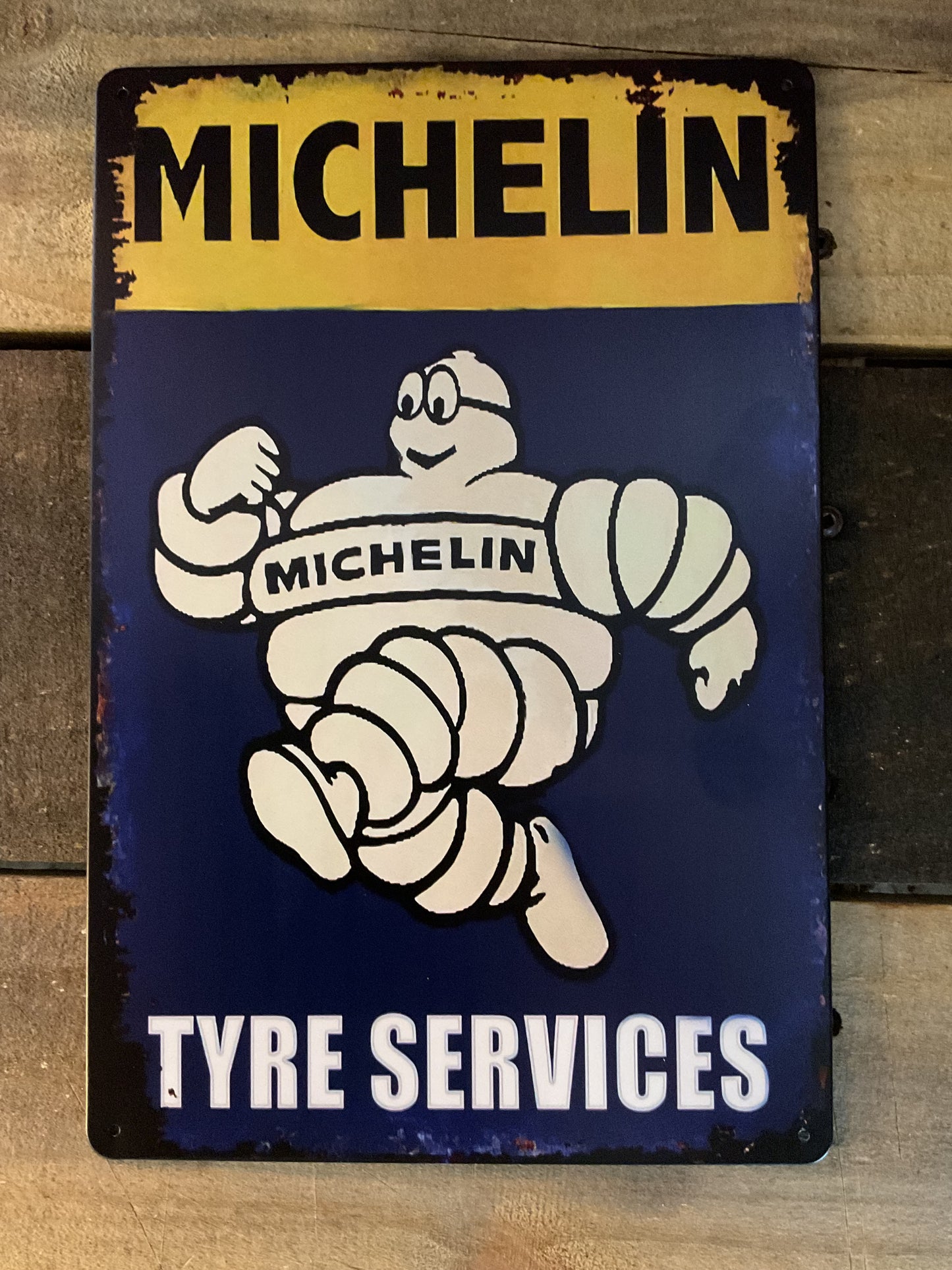 8"x12" Vintage Patina Style "Michelin Tyre Services" Advertising Sign