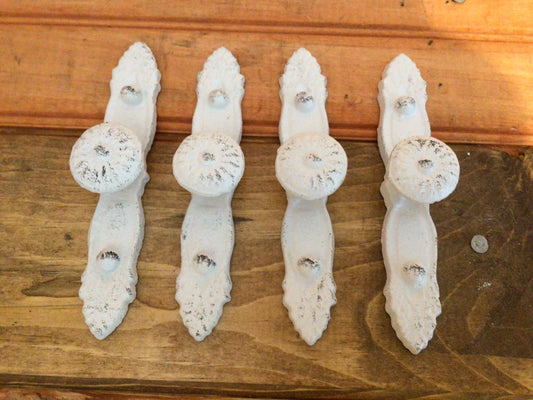 Set of 4 Whitewashed Rustic Style Cast Iron Cabinet Pulls