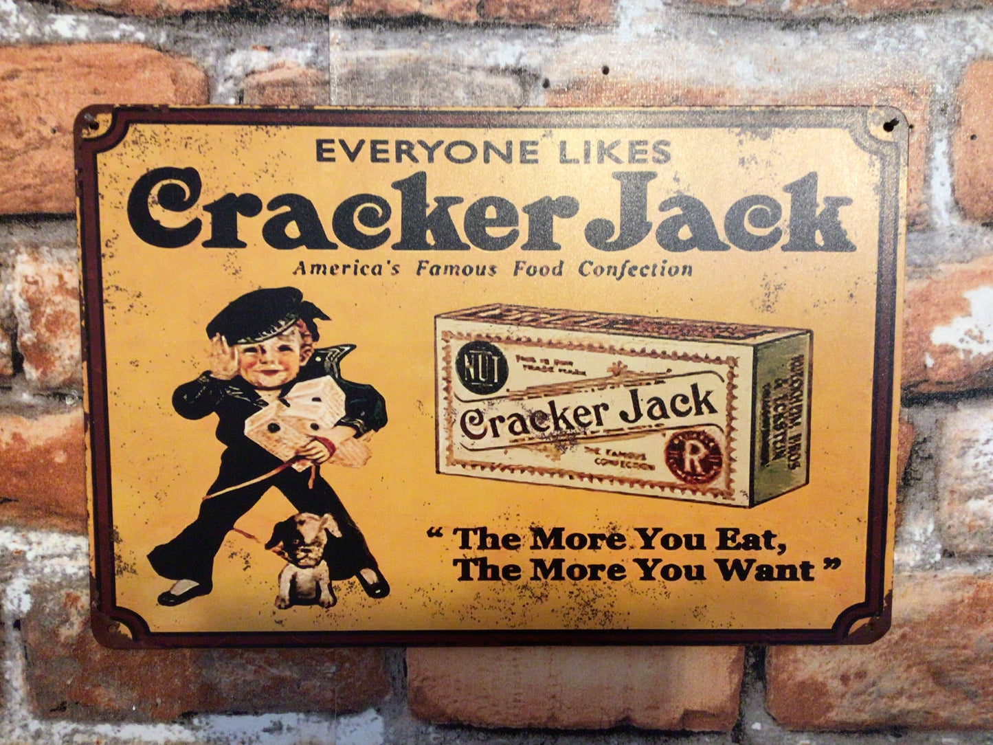 8"x12" Vintage Patina Style "Everyone likes Cracker Jack" Tin Advertising Sign