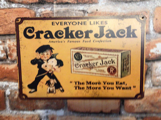 8"x12" Vintage Patina Style "Everyone likes Cracker Jack" Tin Advertising Sign
