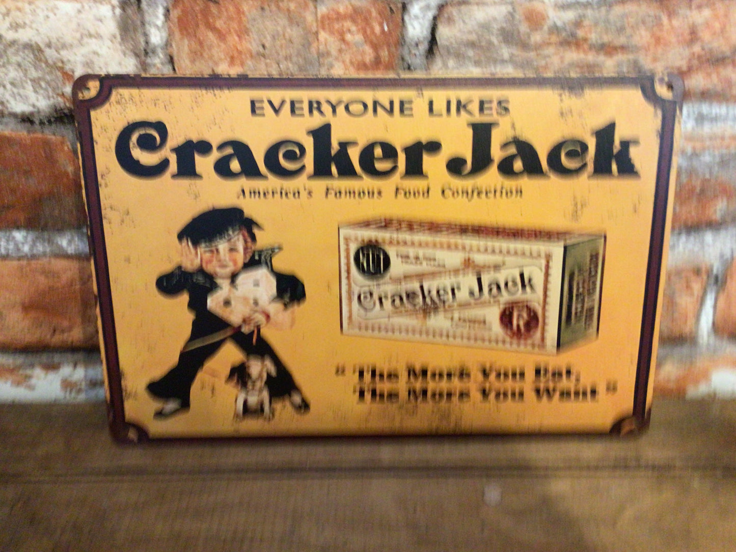 8"x12" Vintage Patina Style "Everyone likes Cracker Jack" Tin Advertising Sign
