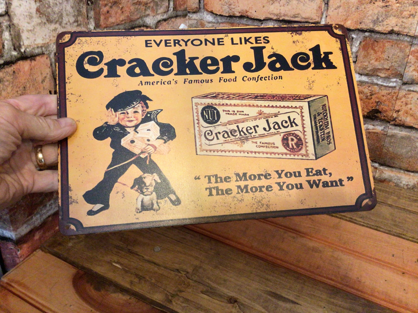 8"x12" Vintage Patina Style "Everyone likes Cracker Jack" Tin Advertising Sign