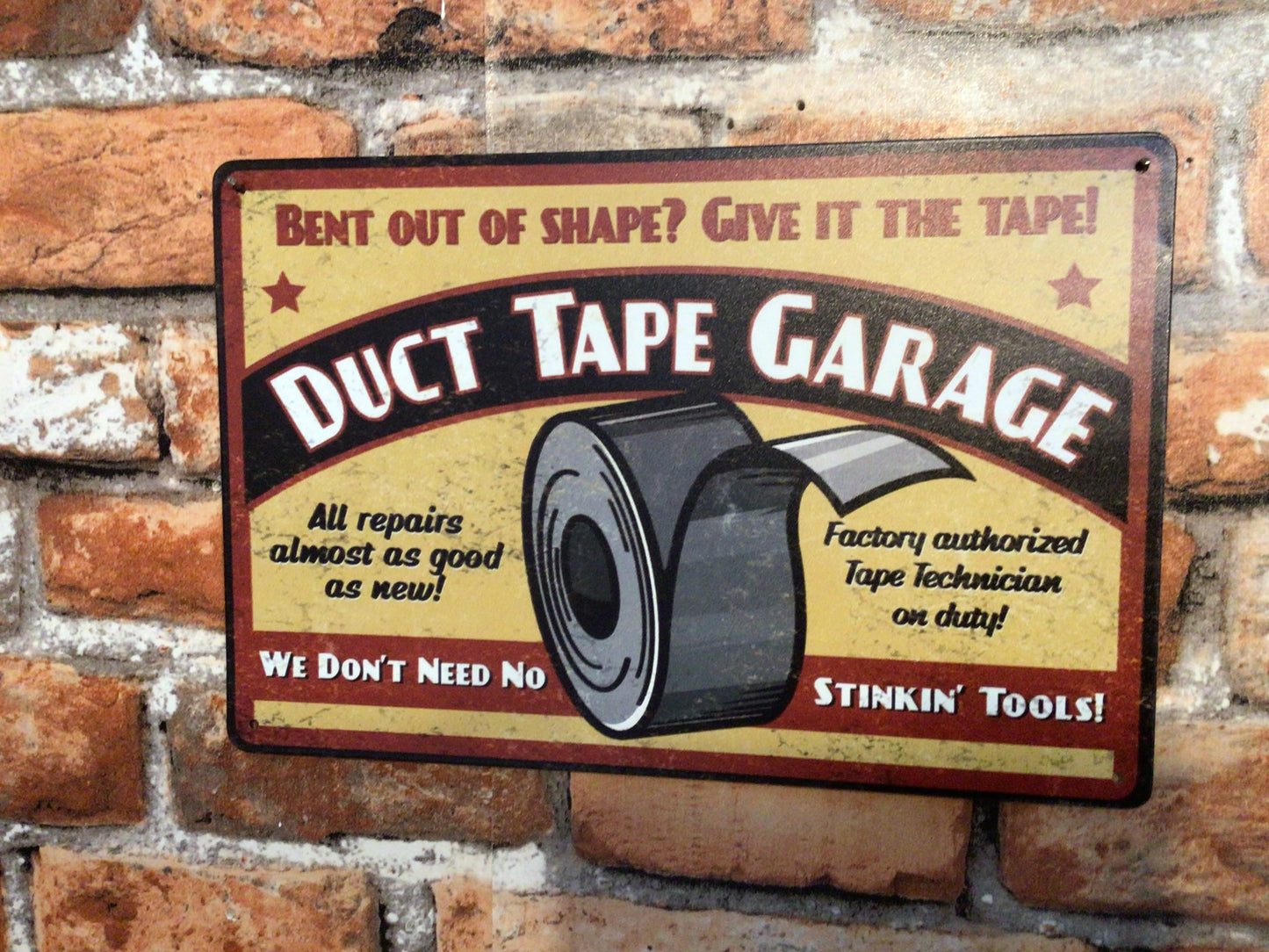 8"x12" Vintage Patina Style Funny Vintage Style "Duct Tape Garage" Advertising Sign. A Great Gift!