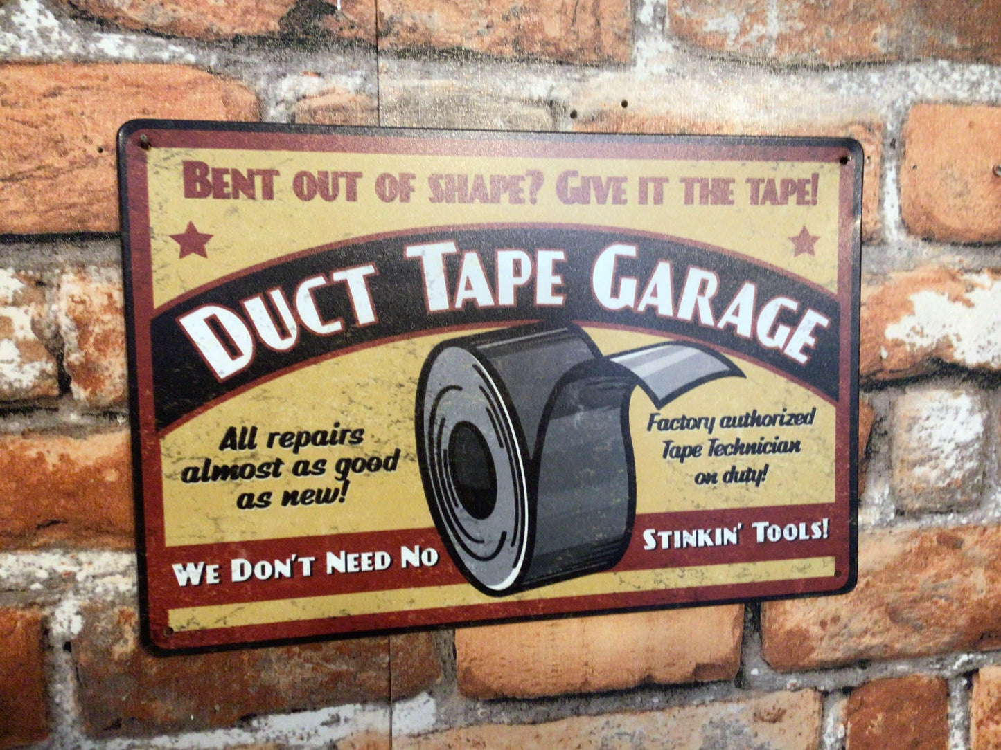 8"x12" Vintage Patina Style Funny Vintage Style "Duct Tape Garage" Advertising Sign. A Great Gift!