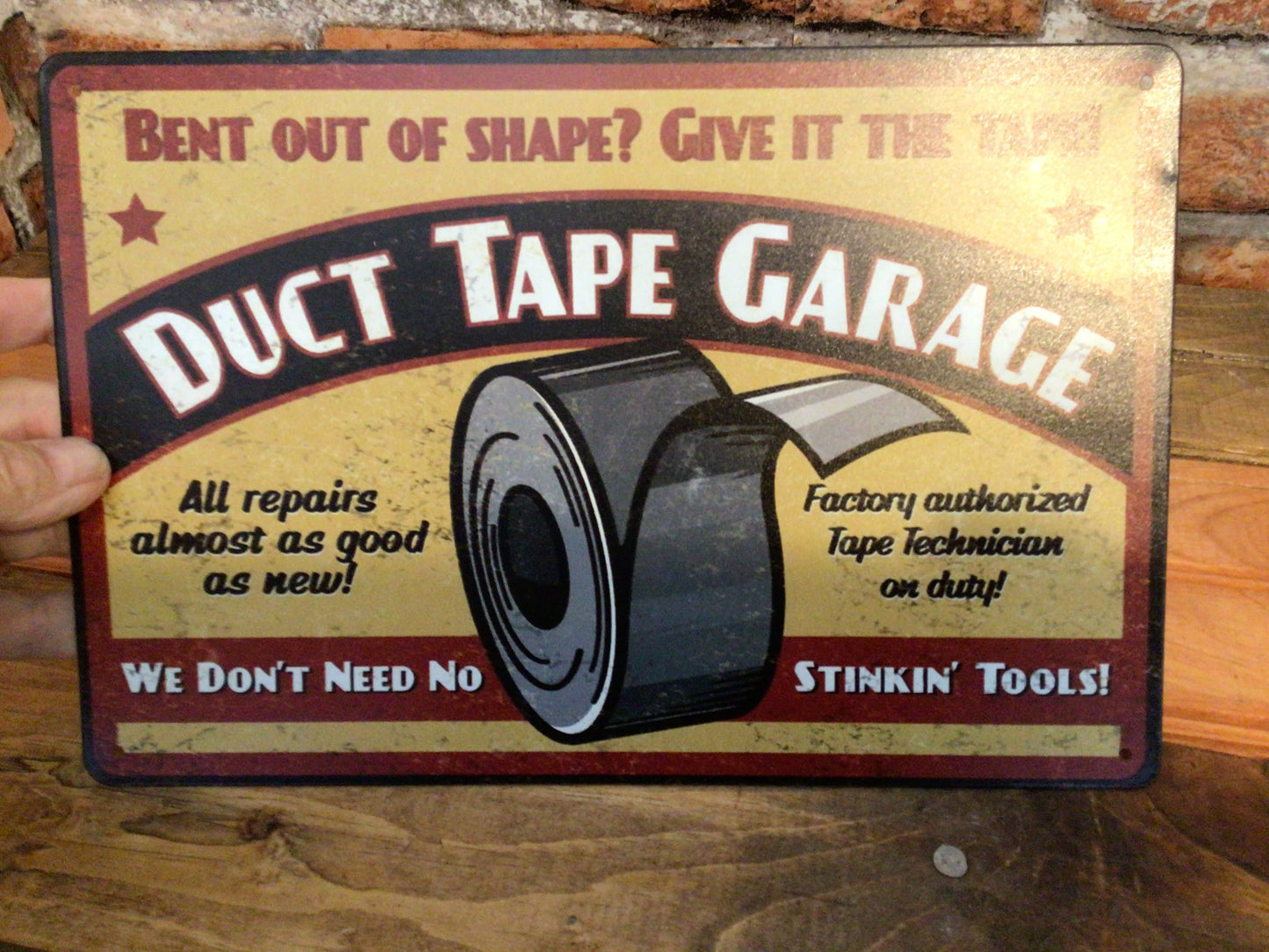 8"x12" Vintage Patina Style Funny Vintage Style "Duct Tape Garage" Advertising Sign. A Great Gift!