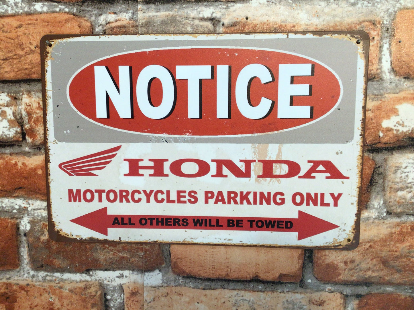 12"x8" Vintage Patina Style "Honda Motorcycle Parking Only" Sign.