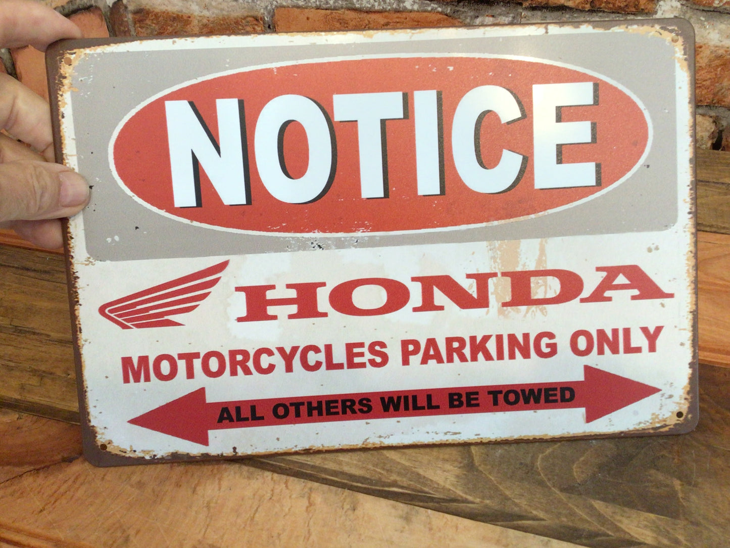12"x8" Vintage Patina Style "Honda Motorcycle Parking Only" Sign.