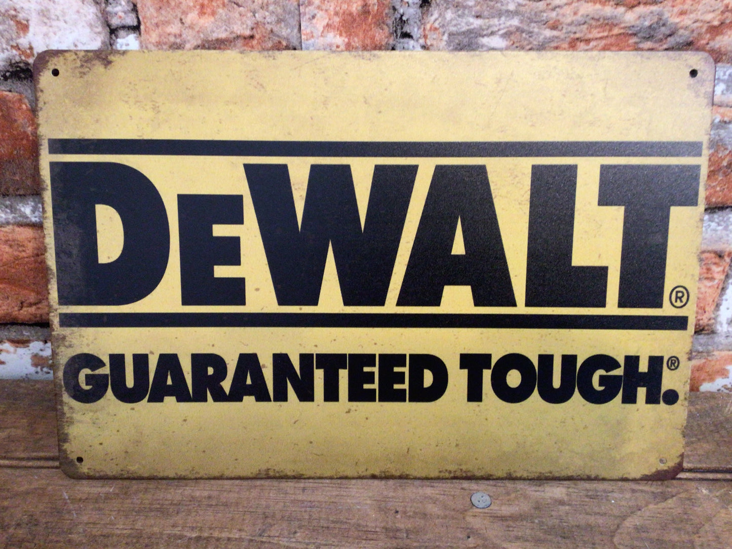 12"x8" Vintage Patina Style DeWalt "Guaranteed Tough" Advertising Sign