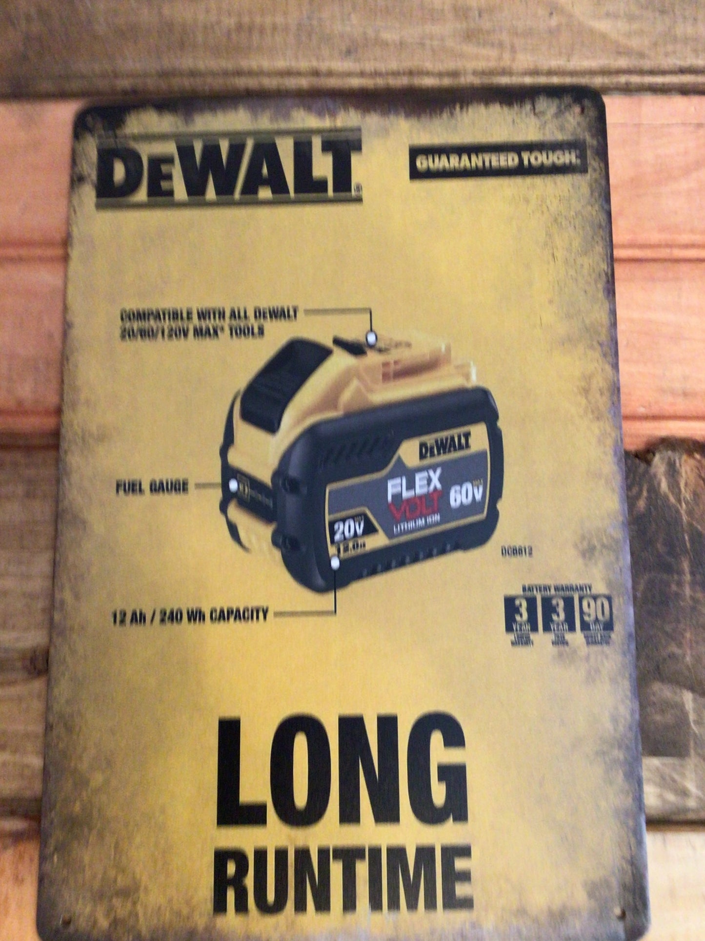 8"x12" DeWalt Tools Battery "Long Runtime" Advertising Sign Makes a Great Gift