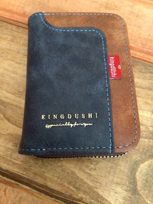 Blue & Brown Smaller "Easy Fit" Leather Wallet W/Credit Card Slots/ Coin Pouch