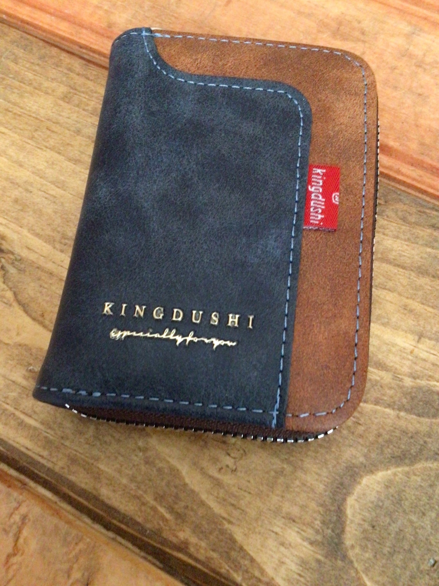 Blue & Brown Smaller "Easy Fit" Leather Wallet W/Credit Card Slots/ Coin Pouch