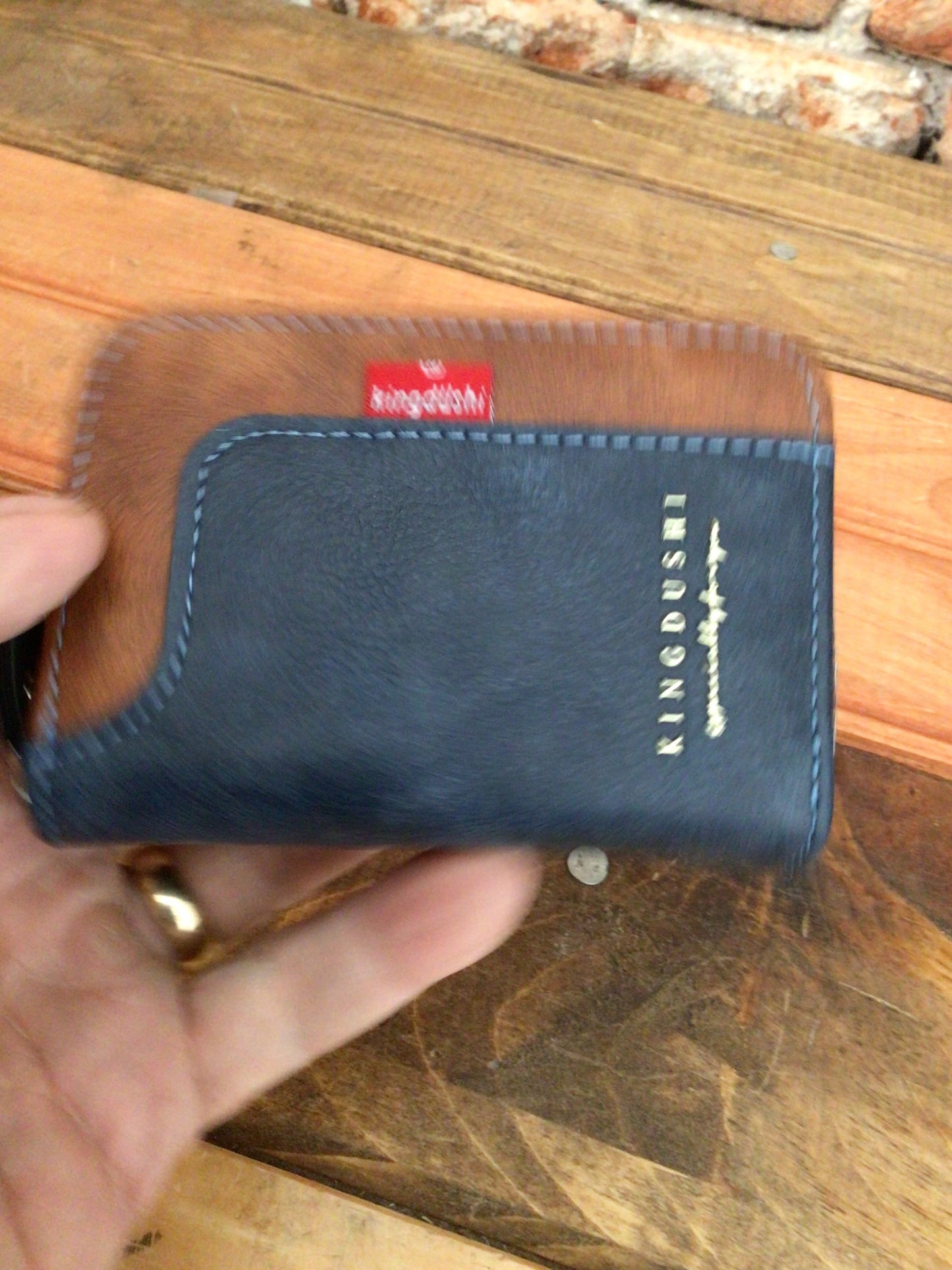 Blue & Brown Smaller "Easy Fit" Leather Wallet W/Credit Card Slots/ Coin Pouch
