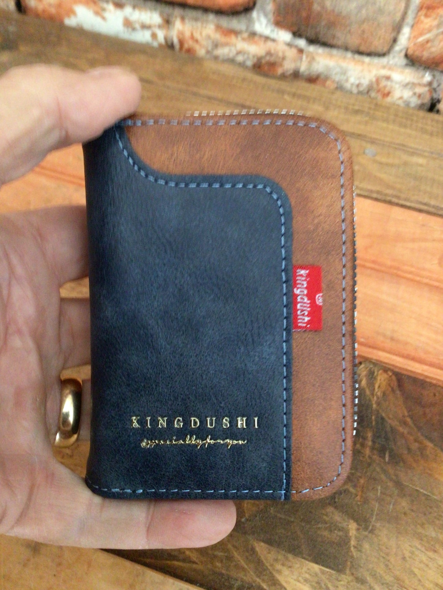 Blue & Brown Smaller "Easy Fit" Leather Wallet W/Credit Card Slots/ Coin Pouch