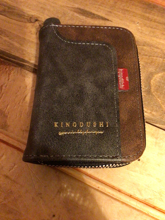 2 Tone Brown Smaller "Easy Fit" Leather Wallet W/ Credit Card Slots/ Coin Pouch