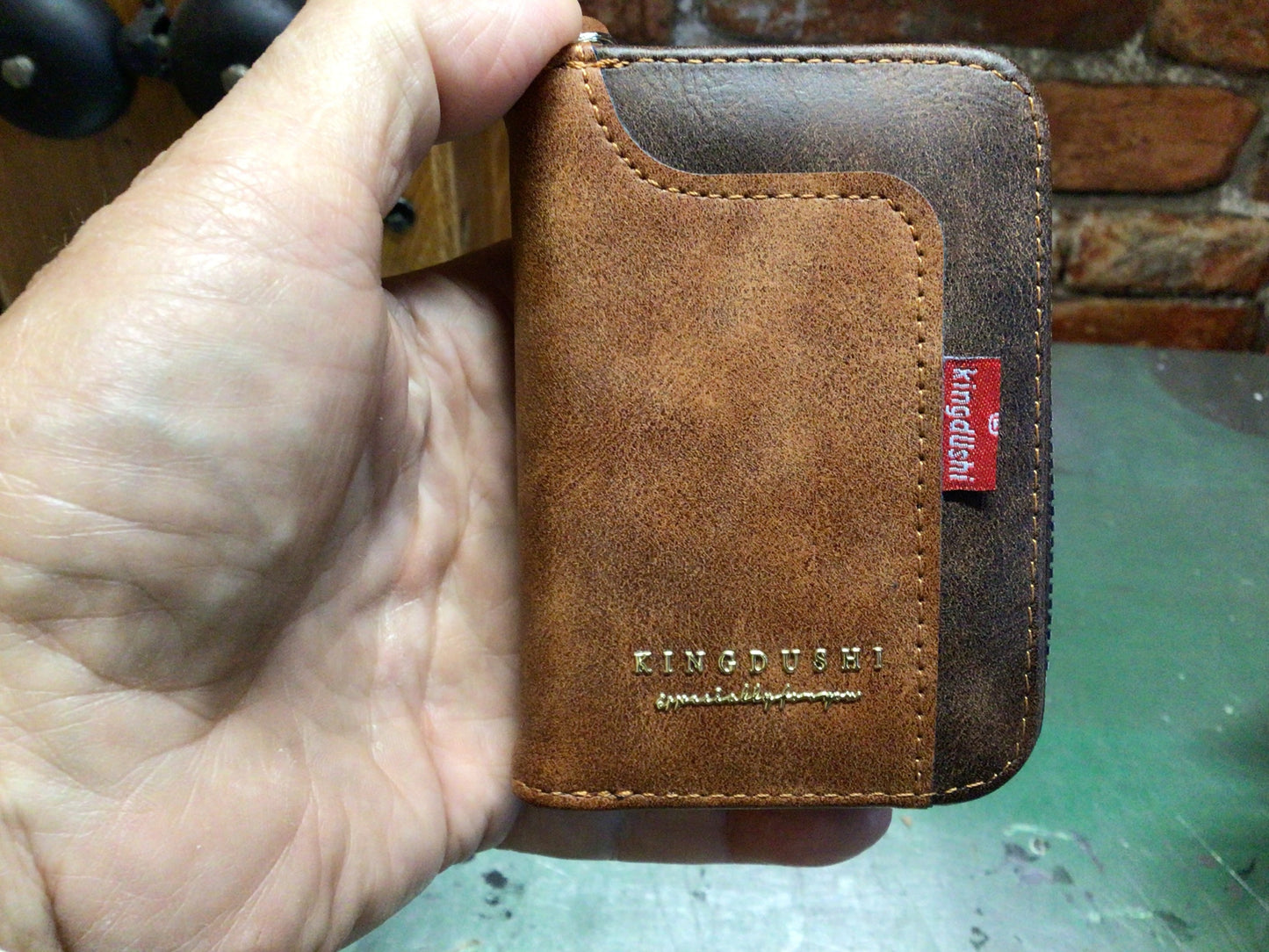 2 Tone Brown Smaller "Easy Fit" Leather Wallet W/ Credit Card Slots/ Coin Pouch