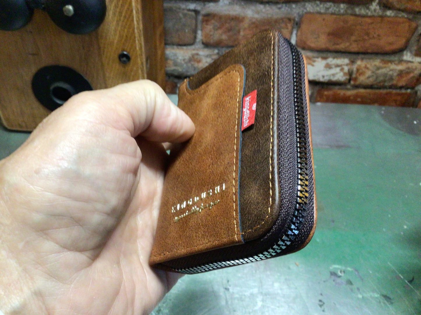 2 Tone Brown Smaller "Easy Fit" Leather Wallet W/ Credit Card Slots/ Coin Pouch