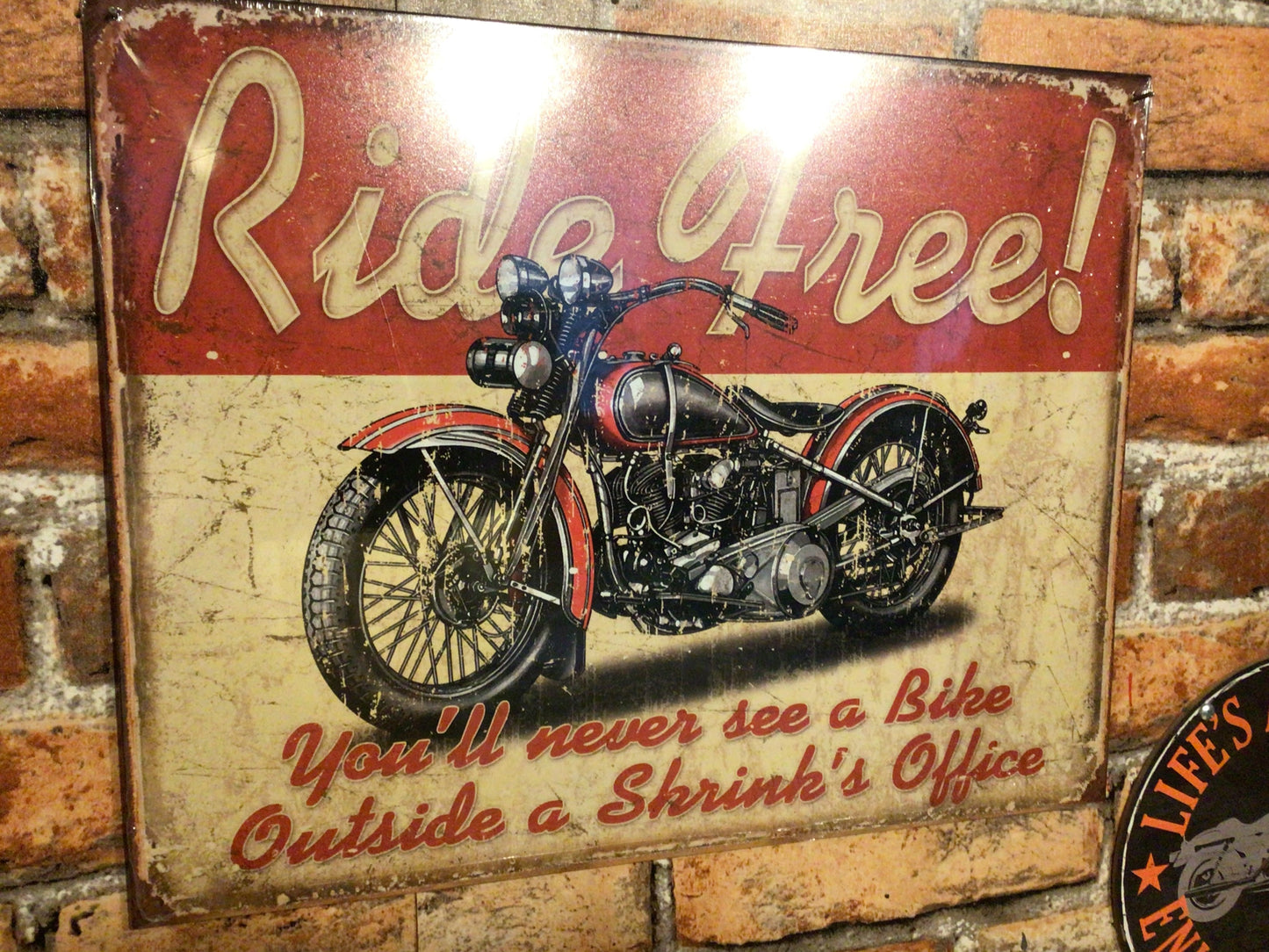 Large 16"x13" Rustic Patina Style Ride Free "You'll Never See a Bike at" Sign