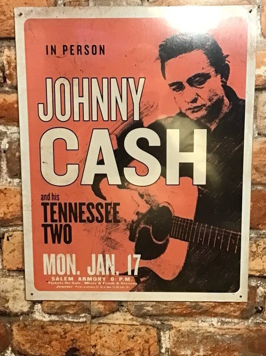 Large 16"x13" Tin Johnny Cash and the Tennessee Two Reproduction Concert Sign