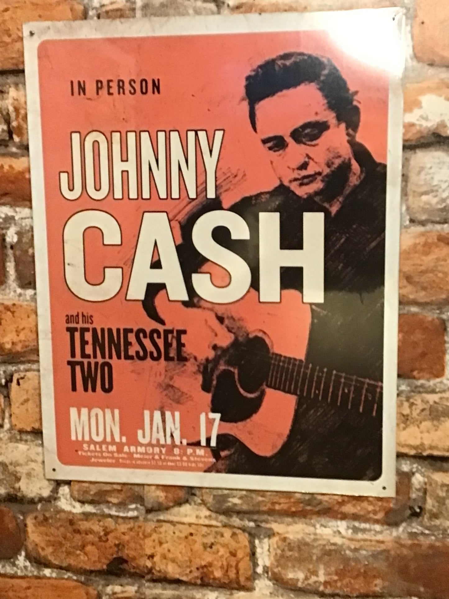 Large 16"x13" Tin Johnny Cash and the Tennessee Two Reproduction Concert Sign