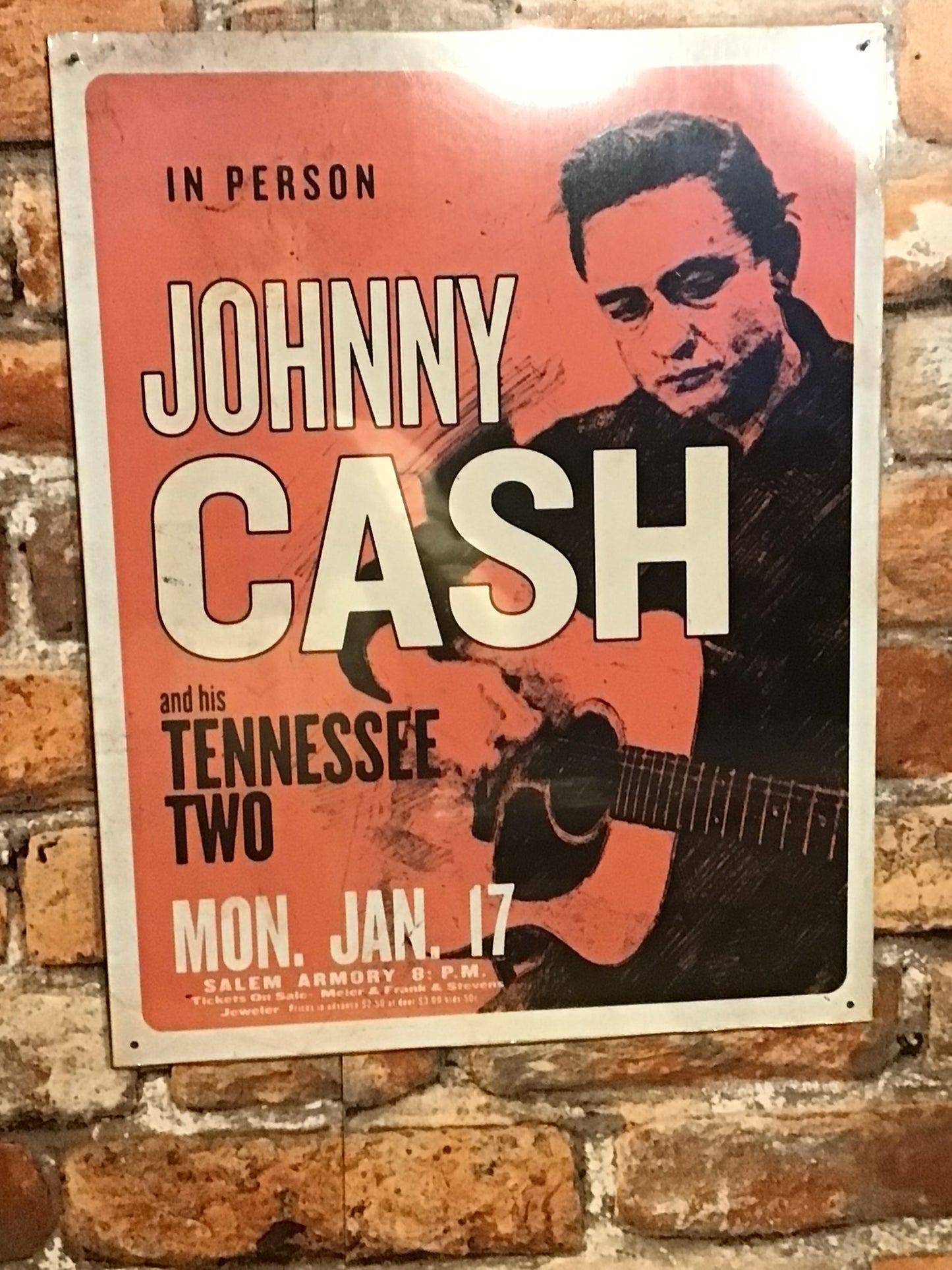 Large 16"x13" Tin Johnny Cash and the Tennessee Two Reproduction Concert Sign