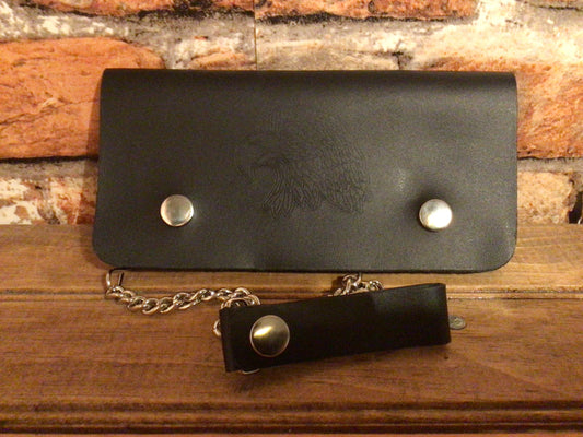Genuine Leather Full Size Eagle Embossed Biker Wallet w/16" Chain