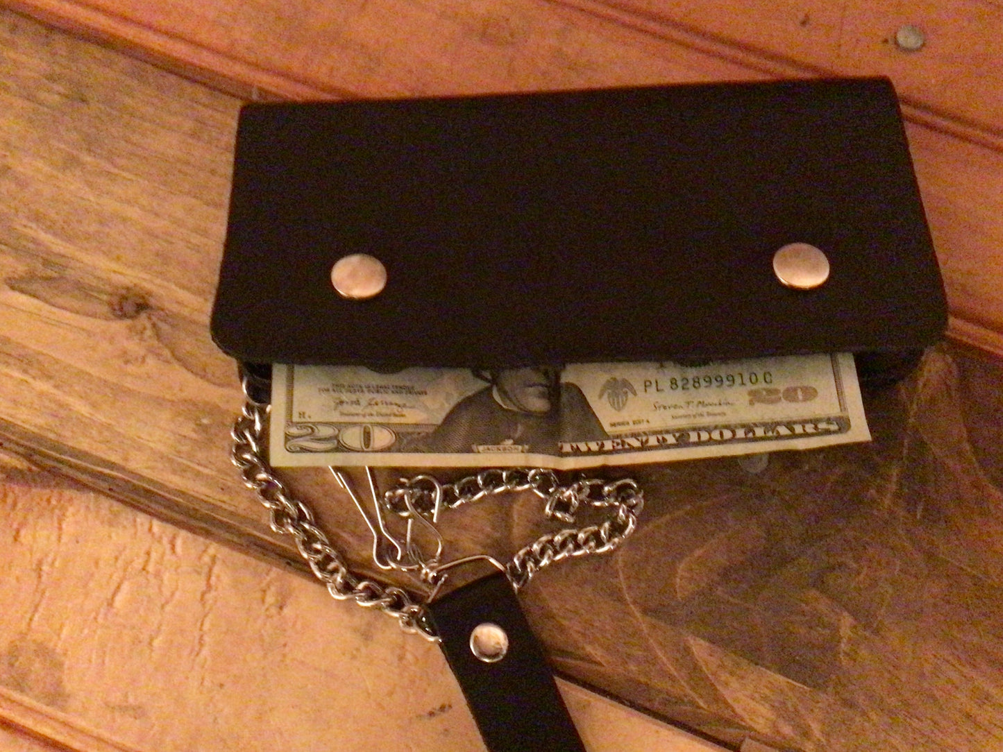 Genuine Leather Full Size Eagle Embossed Biker Wallet w/16" Chain