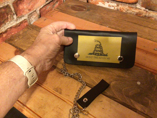 Genuine Leather Full Size Gadsden Flag Biker Wallet w/16" Chain