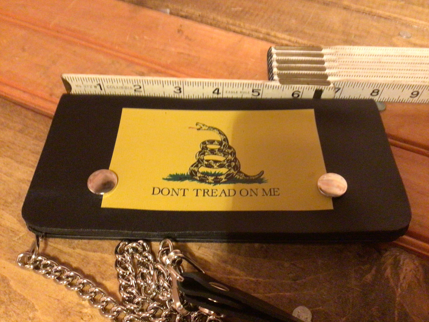 Genuine Leather Full Size Gadsden Flag Biker Wallet w/16" Chain